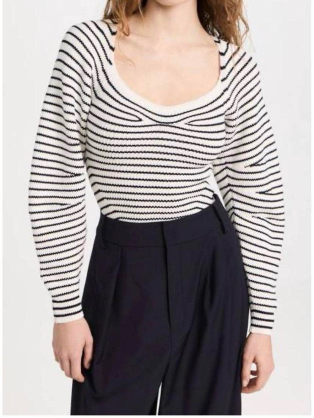 A.L.C. Black & White Striped Scoop Neck Sweater